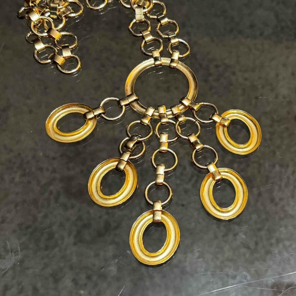 Gold Multi Circle Link Statement Necklace - Picture 4 of 4